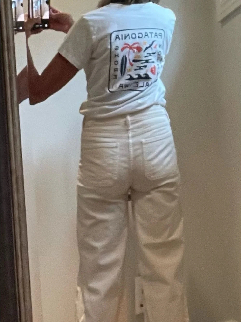 High-Waist Wide Leg Cream Mother Jeans - Picture 2 of 7